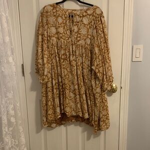 NATURAL LIFE Boho Floral Mini Dress in Brown and Cream Lined XL